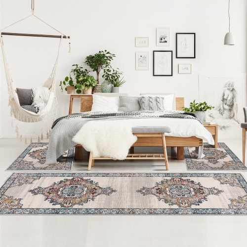 La Dole Rugs Traditional Persian Bordered Ikat Turquoise Ivory Red Orange Area Rug Living Room Bedroom Carpet Tapis 2'7"x4'11"