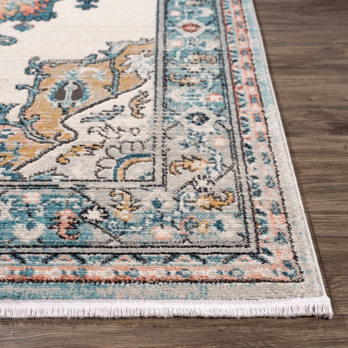 La Dole Rugs Traditional Persian Bordered Ikat Turquoise Ivory Red Orange Area Rug Living Room Bedroom Carpet Tapis 7'10"x10'5"