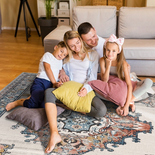 La Dole Rugs Traditional Persian Bordered Ikat Turquoise Ivory Red Orange Area Rug Living Room Bedroom Carpet Tapis 7'10"x10'5"