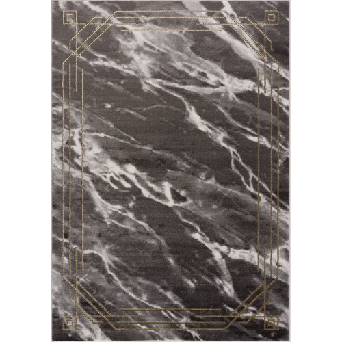 La Dole Rugs Modern Minimalistic Marble Pattern Abstract Rustic Grey Charcoal Gold Bordered Area Rug Living Room Bedroom Carpet Tapis 5'2"x7'6"