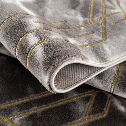 La Dole Rugs Modern Minimalistic Marble Pattern Abstract Rustic Grey Charcoal Gold Bordered Area Rug Living Room Bedroom Carpet Tapis 5'2"x7'6"