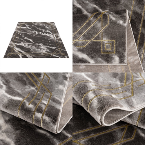 La Dole Rugs Modern Minimalistic Marble Pattern Abstract Rustic Grey Charcoal Gold Bordered Area Rug Living Room Bedroom Carpet Tapis 5'2"x7'6"