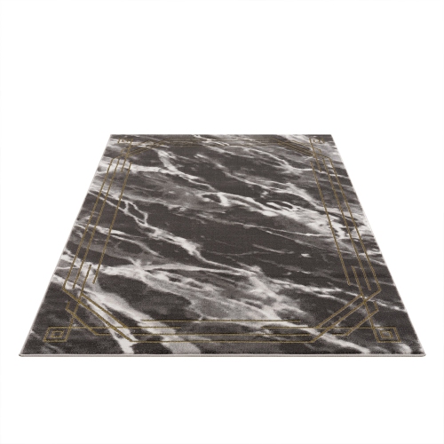 La Dole Rugs Modern Minimalistic Marble Pattern Abstract Rustic Grey Charcoal Gold Bordered Area Rug Living Room Bedroom Carpet Tapis 6'7"x9'6"