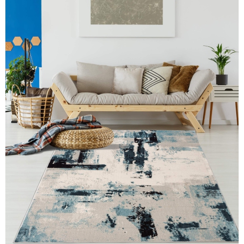La Dole Rugs Abstract Rustic Minimalistic Modern Turquoise Blue Ivory Area Rug Living Room Bedroom Carpet Tapis 5'2"x7'6"