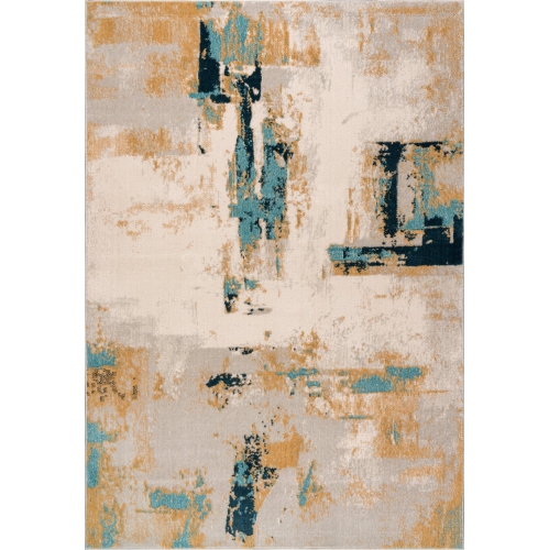 La Dole Rugs Abstract Rustic Minimalistic Modern Turquoise Blue Ivory Orange Mustard Yellow Area Rug Living Room Bedroom Carpet Tapis 5'2"x7'6"