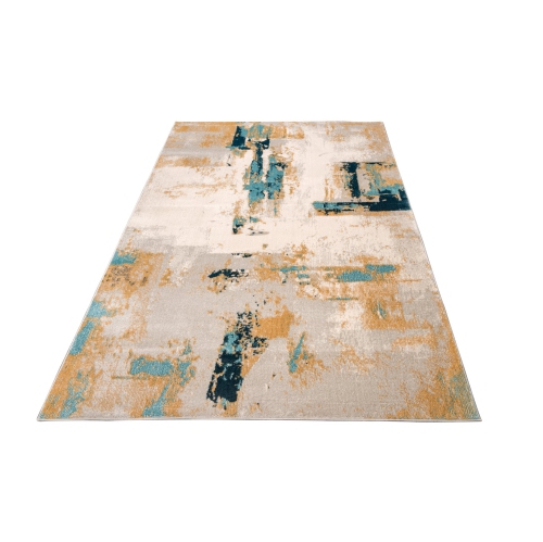 La Dole Rugs Abstract Rustic Minimalistic Modern Turquoise Blue Ivory Orange Mustard Yellow Area Rug Living Room Bedroom Carpet Tapis 5'2"x7'6"