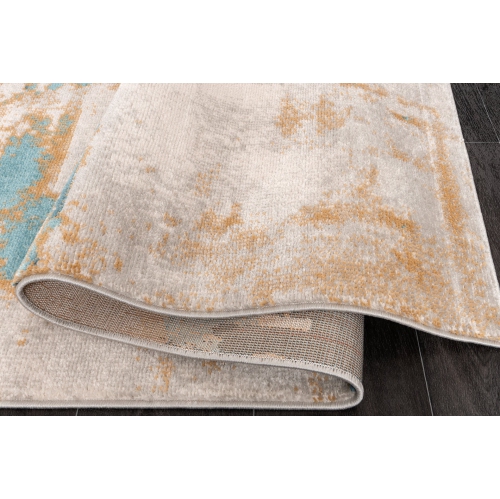 La Dole Rugs Abstract Rustic Minimalistic Modern Turquoise Blue Ivory Orange Mustard Yellow Area Rug Living Room Bedroom Carpet Tapis 5'2"x7'6"