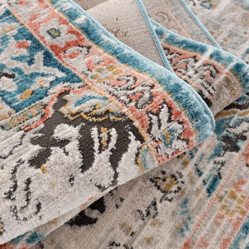 La Dole Rugs Traditional Persian Oriental Distressed Teal Turquoise Ivory Grey Red Orange Area Rug Living Room Bedroom Carpet Tapis 5'2"x7'6"
