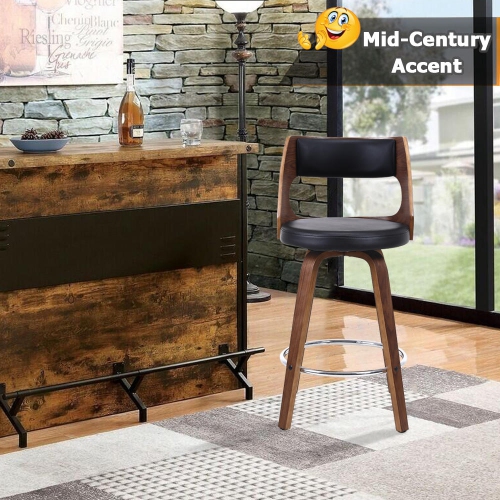 Mid-Century 26 Inch Counter Stools Barstool with Back & Foot Ring , Wood Swivel Bar Stools(18.1"L x 19.1"D x 36.2" H)