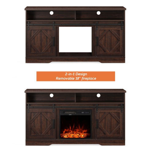Wampat 2-in-1 Design Fireplace TV Stand for TVs Up to 65 Inch, 2 Heating Mode, 5 Brightness, Rustic Brown