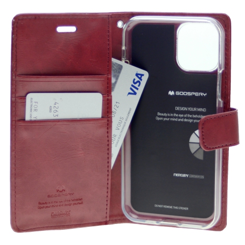 TopSave Goospery Bluemoon Card Slot w/Magnetic Clip Leather Folio Wallet Flip For iPhone 13, Burgundy