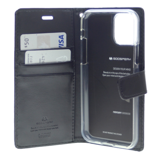 TopSave Goospery Bluemoon Card Slot w/Magnetic Clip Leather Folio Wallet Flip For iPhone 13, Black
