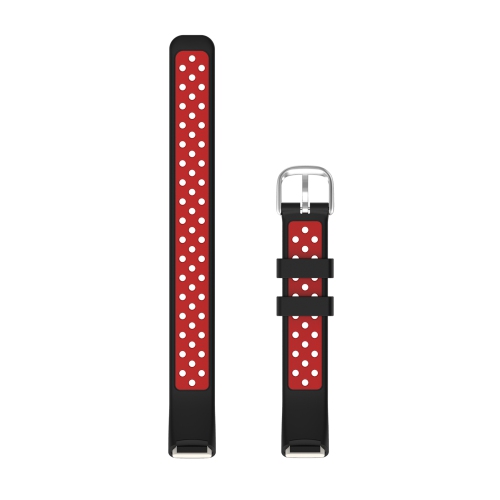 StrapsCo Heavy Duty Silicone Perforated Rubber Sport Band Strap for Fitbit Luxe - Black & Red