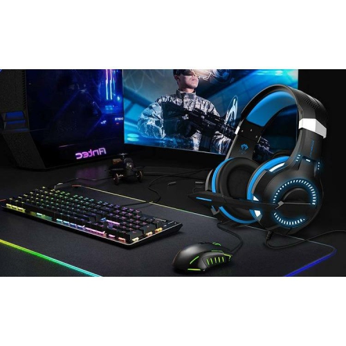 Casque de jeu G2000Max avec micro DEL RVB pour portable PC PS4 Pro Xbox One S X - Bleu