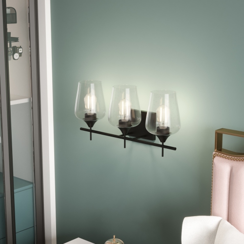 Topbuy 3-Light Wall Sconce Vanity Light Fixture with Clear Seeded Glass Lampshade