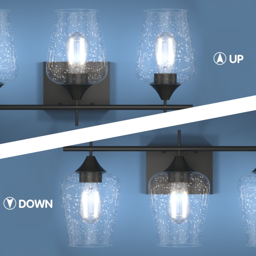 Topbuy 3-Light Wall Sconce Vanity Light Fixture with Clear Seeded Glass Lampshade