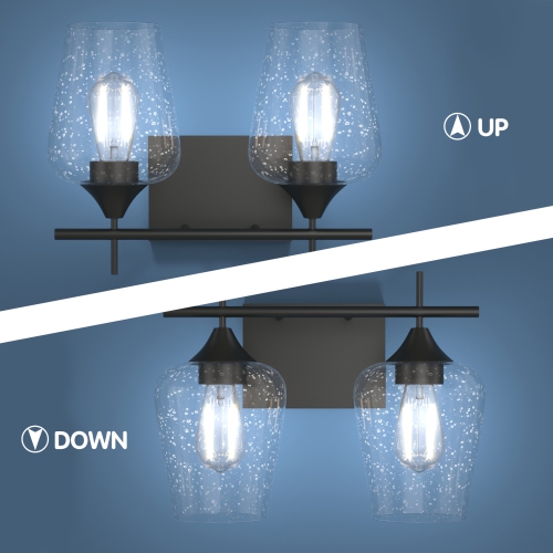 Topbuy 2-Light Wall Sconce Vanity Light Fixture with Clear Seeded Glass Lampshade