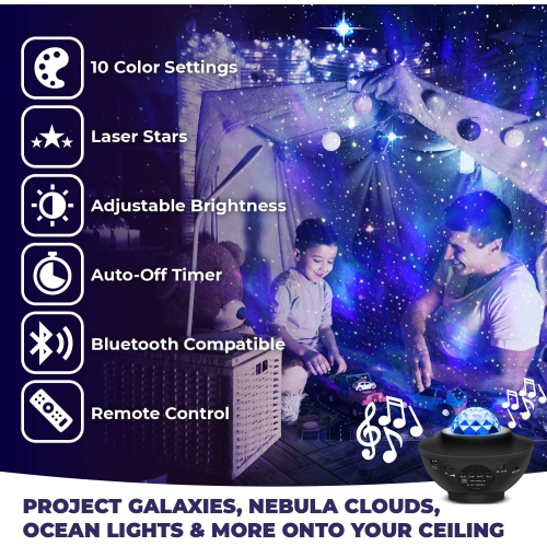 2 in 1 Star Projector & Night Light Ocean Wave Night Light Projector with Remote Control & Auto-Off Timer, Galaxy Projector with LED Nebula Cloud