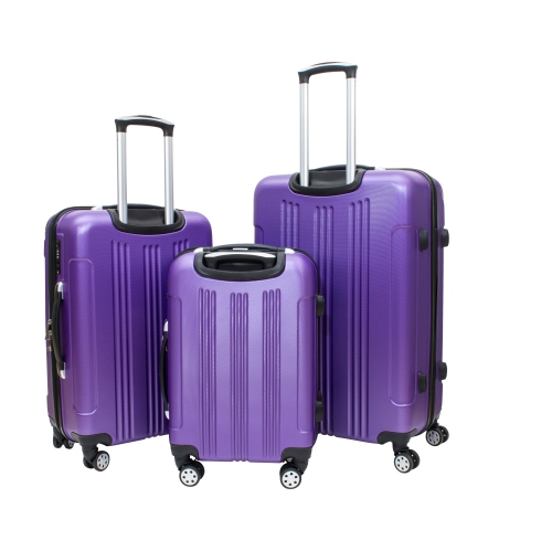 Archibolt Purple 3-Piece Hard Shell Rolling Suitcase Set, Luggage bag,Lightweight Large Luggage Suitcase Set With TSA Lock,Checked and Cabin Big Hard