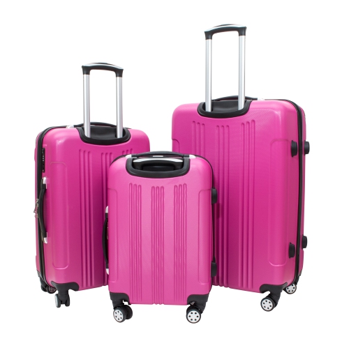 Archibolt Pink 3-Piece Hard Shell Rolling Suitcase Set, Luggage bag, Lightweight Large Luggage Suitcase Set With TSA Lock,Checked and Cabin Big Hard