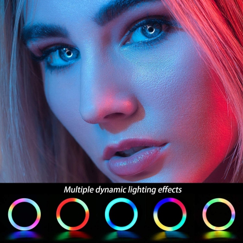 14" 36cm Anneau lumineux RGB avec trépied, Selfie Led Ring Light with 25" Extendable Tripod Stand & Flexible Phone Holder for TikTok/YouTube/Live