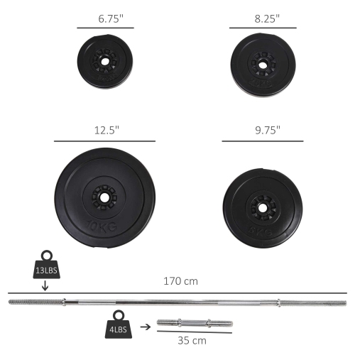 Soozier 145lbs Dumbbell & Barbell Adjustable Set Plate Bar Clamp Rod Home Gym Sports Area Exercise