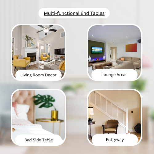 Rover Glass Mirror Metal Frame Mid-Century Nested Living Room End Side Table, Bed Side Table, Gold, Set of 2