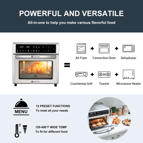 Ventray Countertop Air Fryer Oven, 6-in-1 Convection Toaster Oven 26QT 1700W Stainless Steel
