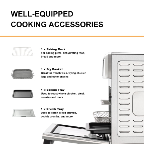 Ventray Countertop Air Fryer Oven, 6-in-1 Convection Toaster Oven 26QT 1700W Stainless Steel