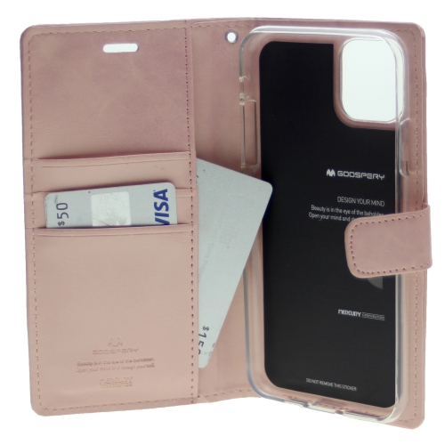 TopSave Goospery Bluemoon Card Slot w/Magnetic Clip Leather Folio Wallet Flip For iPhone 13, Rose Gold