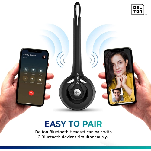 Delton Over-the-Head Bluetooth Wireless Headset for Drivers, Call Centers, Skype Noise Canceling Hands Free with Mic 18 Hours of Talk Time