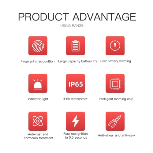 Fingerprint Bicycle Lock, Smart Cable Lock with Keyless Biometric