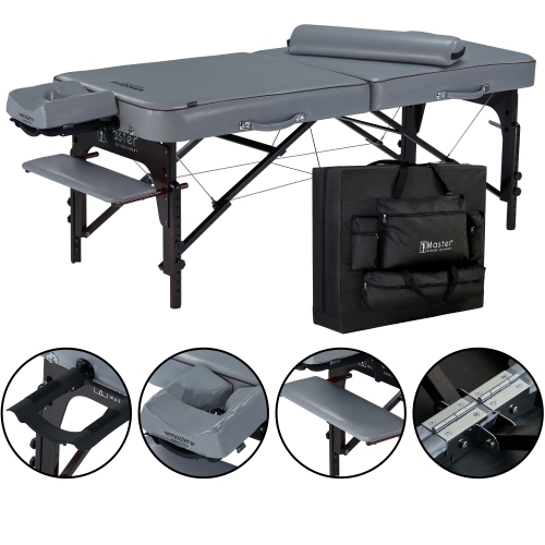 Master Massage 30" Montour Lx Portable Massage Table Package with 3" Memory Foam, Dove Grey- Foldable Massage Table, Folding Spa Beauty Bed