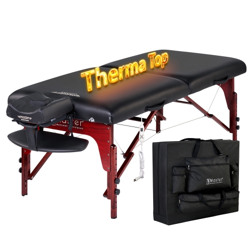 31" Montclair ThermaTop™ Master Massage Portable Massage Table with Memory Foam, Reiki Panels, & Shiatsu Cables(Black& Mahogany) Esthetician Bed-