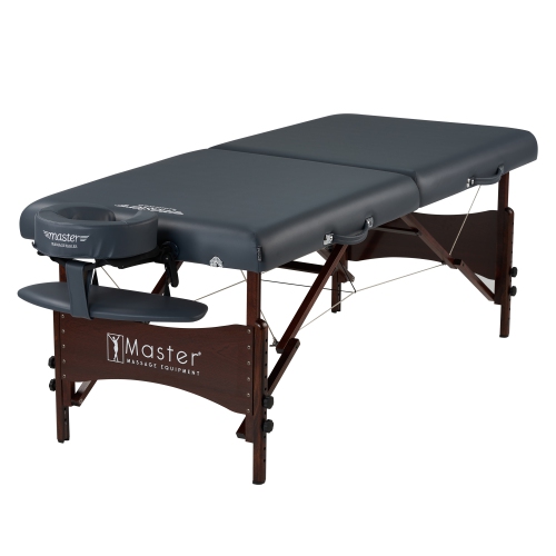 Master Massage Newport Portable Massage Table Package with Denser 2.5" Cushion, Walnut Stained Hardwood, Steel Support Cables, Pillows & Accessories,