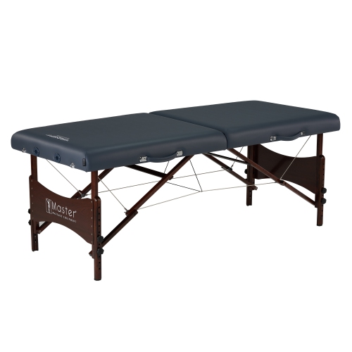 Master Massage Newport Portable Massage Table Package with Denser 2.5" Cushion, Walnut Stained Hardwood, Steel Support Cables, Pillows & Accessories,
