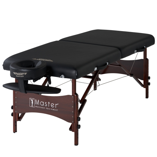 Ensemble avec table de massage portative Roma II de Master Massage avec coussin de 2,5 po, traversin demi-rond, couvre-visage jetable, noir, lit