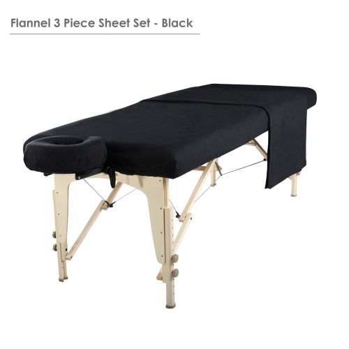 Master Massage Universal Massage Table Flannel Sheet Set 3 in 1, Black