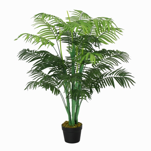 Arbre à palmier artificiel Outsunny 4FT, arbre tropical Fake avec feuilles réalistes, faux pot de plante pour décoration intérieure et extérieure,