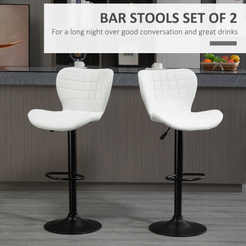 HOMCOM Bar Stools Set of 2, Adjustable Height Swivel Bar Chairs, PU Leather Upholstered Kitchen Counter Stools with Wide Seat, Back and Footrest,