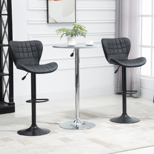 HOMCOM Bar Stools Set of 2, Adjustable Height Swivel Bar Chairs, PU Leather Upholstered Kitchen Counter Stools with Wide Seat, Back and Footrest,