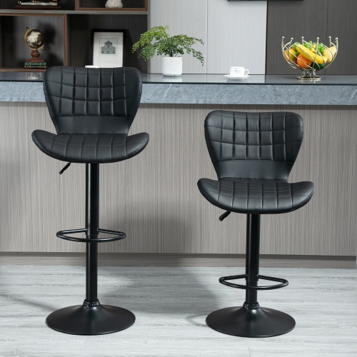 HOMCOM Bar Stools Set of 2, Adjustable Height Swivel Bar Chairs, PU Leather Upholstered Kitchen Counter Stools with Wide Seat, Back and Footrest,
