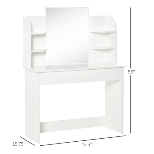 HOMCOM Vanity Desk with Mirror, Makeup Vanity with Open Shelves and Drawer, Dressing Table for Bedroom, White