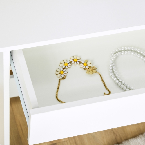 HOMCOM Vanity Desk with Mirror, Makeup Vanity with Open Shelves and Drawer, Dressing Table for Bedroom, White