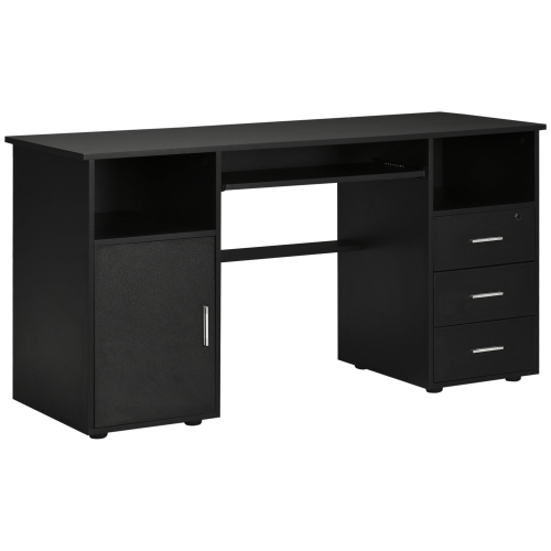 HOMCOM  Computer Desk With Keyboard Tray And Drawers, Writing Desk, Home Office Workstation In Black