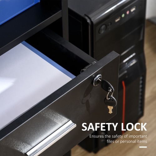 HOMCOM 57" Computer Desk with Drawers, Home Office Desk with Keyboard Tray, Open Shelves and Lockable Drawer, Writing Workstation for Study, Black