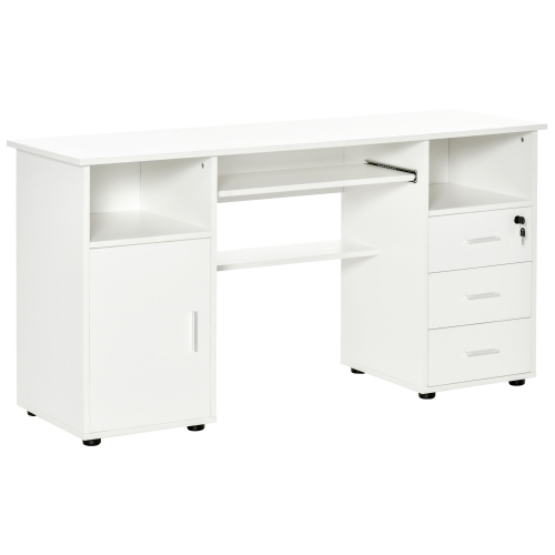 HOMCOM Computer Desk with Keyboard Tray and Drawers, Writing Desk, Home Office Workstation, White