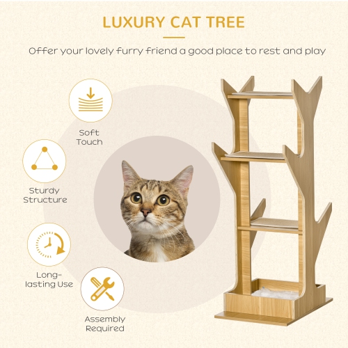PawHut 49" Cat Tree with Resting House, 4-level Cat Tower Furniture with Soft Cushion, Activity Center for Kittens, Cat Shelf for Playing Relaxing