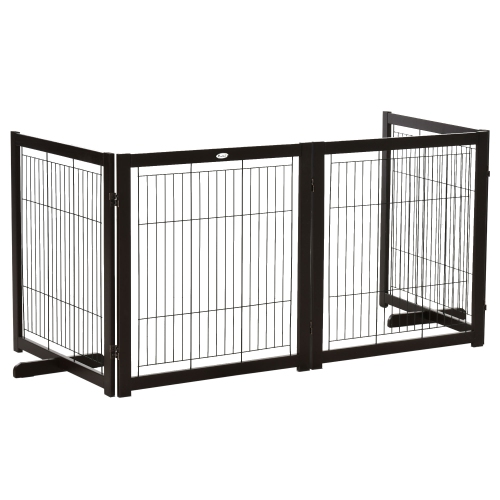 PawHut Wooden Dog Gate Foldable Pet Fence for Small & Medium Dogs 4 Panel with Support Feet Freestanding Safety Barrier for House Doorway Stairs