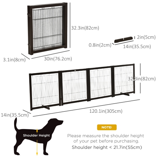 PawHut Wooden Dog Gate Foldable Pet Fence for Small & Medium Dogs 4 Panel with Support Feet Freestanding Safety Barrier for House Doorway Stairs